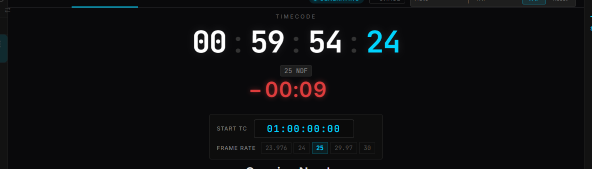 The timecode display counting up through 00:59 while the music has not started.