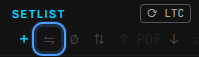 The setlist header, with the separate-import button ringed in blue next to the plus button.